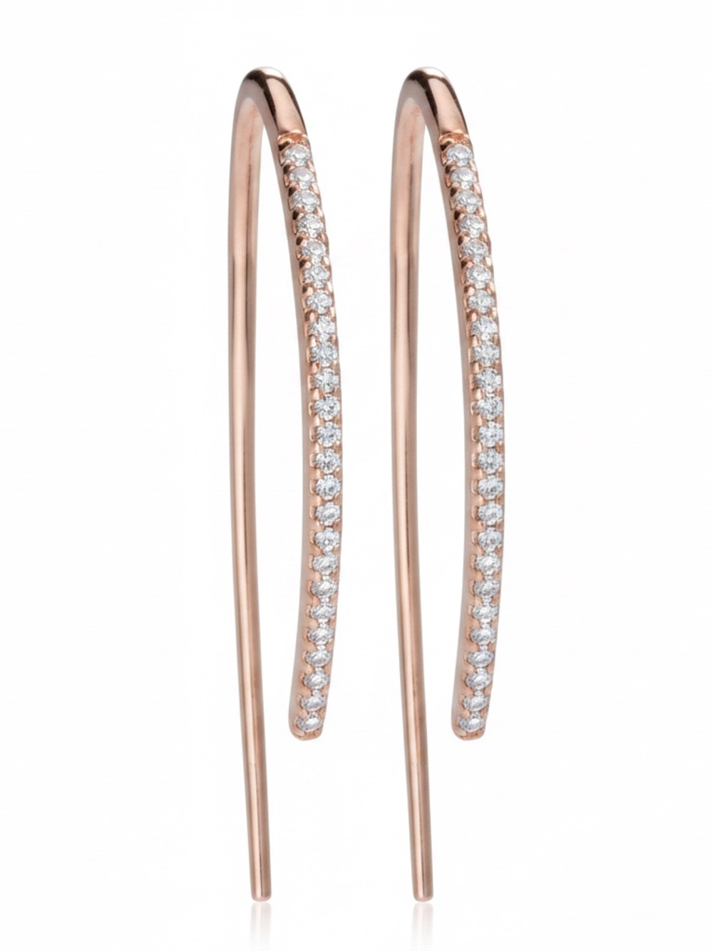 Womens Sterling Silver Curved Thread Rose Gold Earrings